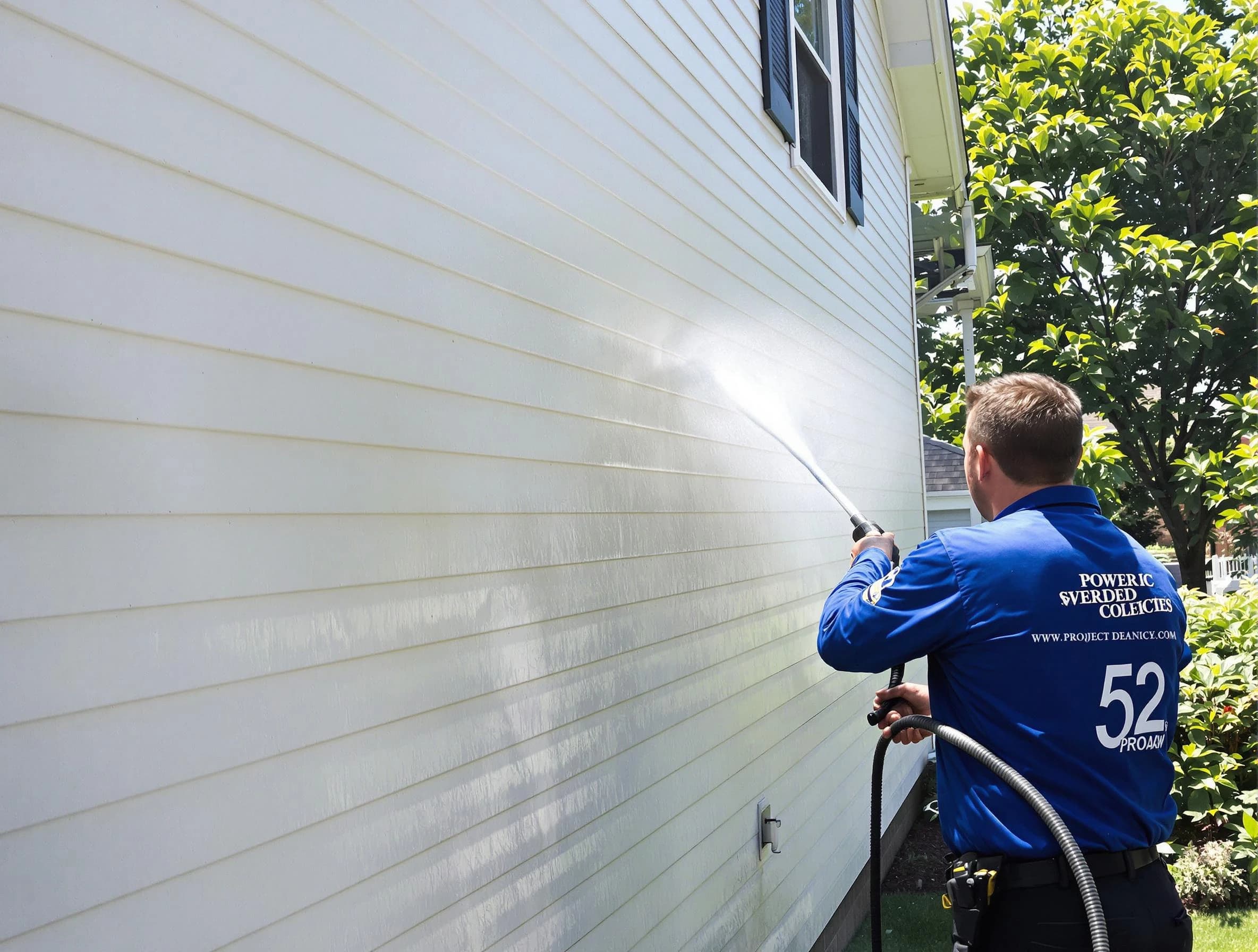 A Akron Power Washing technician power washing a home in Akron