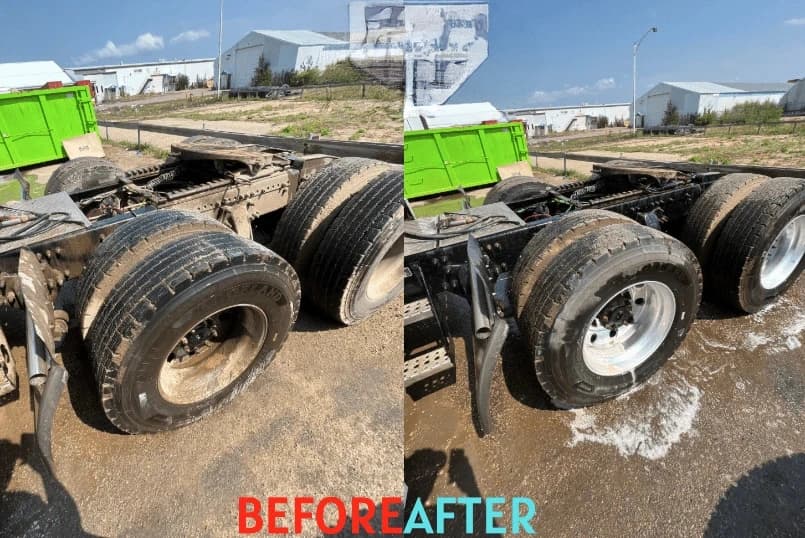 Akron Power Washing team cleaning commercial fleet vehicles in Akron